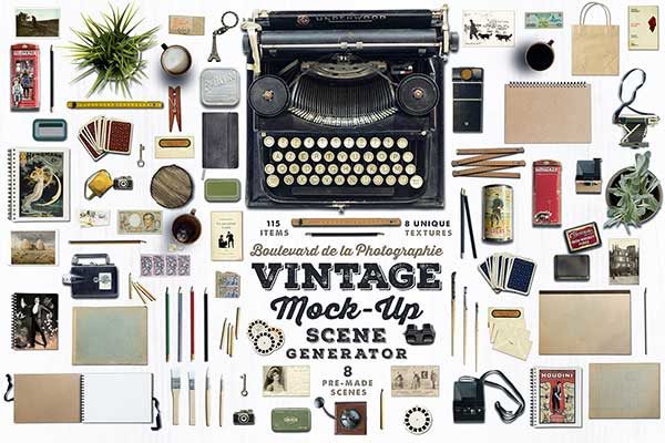 怀旧老式物品场景生成器文件[psd]