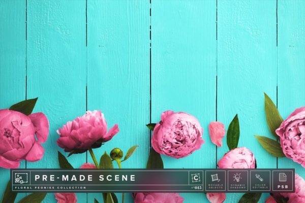 牡丹花香背景场景样机设计模板 Floral Peonies Mockup Scene #015