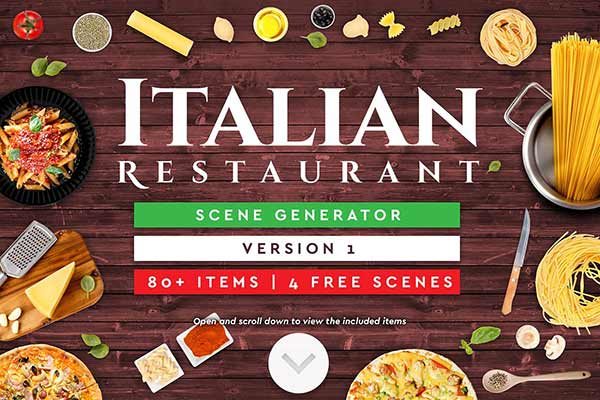 Italian Restaurant Scene Generator时尚高端的意大利餐厅场景生成器文件[psd]