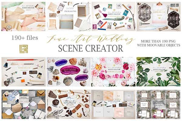 豪华高品质的婚礼场景生成器文件 FineArt wedding Scene creator[psd,png,jpg]