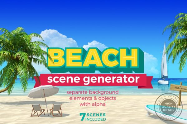 海滩场景样机设计模板合集 Beach Scene Generator