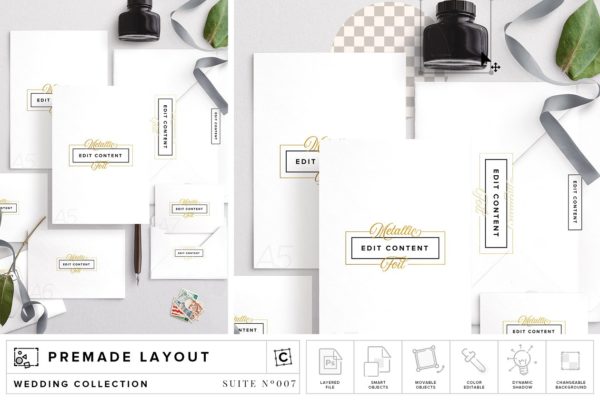 婚礼设计物料样机模板素材合集 Wedding Suite Mockup Scene