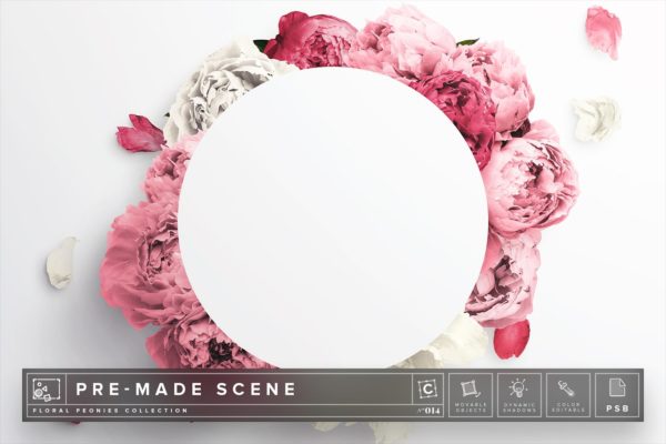 牡丹花花环场景样机设计模板 Floral Peonies Mockup Scene #014