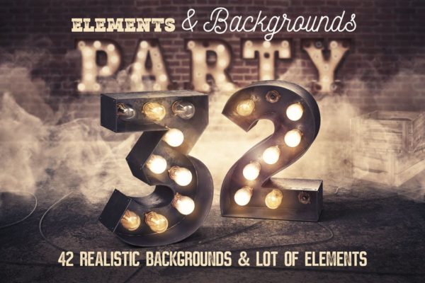 大帐篷灯泡装饰金属字体场景模板17 Marquee Light Bulbs Chaos 17 – Shapes & Backgrouds