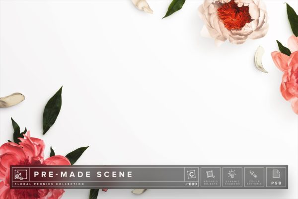 牡丹花花卉场景样机设计模板 Floral Peonies Mockup Scene #009