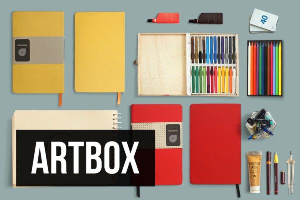手绘设计师随身工具场景样机设计模板 ArtBox – Artistic Mockup Kit