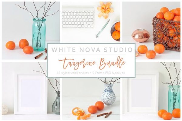 橙子水果摆设场景样机设计模板 Tiffany and Orange Bundle