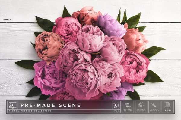 牡丹花饰场景样机设计模板011 Floral Peonies Mockup Scene #011