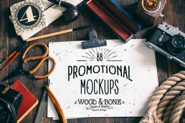 手作艺术品工匠制作促销场景样机设计模板合集 “Wood&Bone” – Promotional Mockups