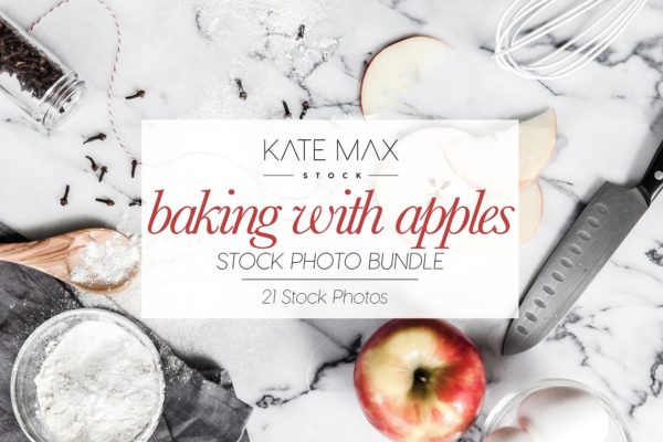 烤苹果派厨房场景样机设计模板 Baking With Apples Stock Photo Bundl