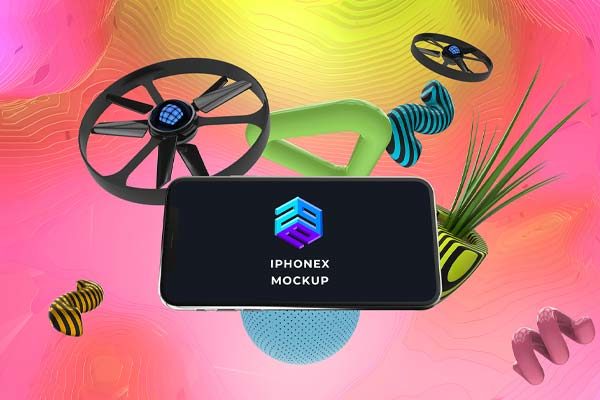 无人机与手机展示创意场景样机设计模板文件 [PSD]