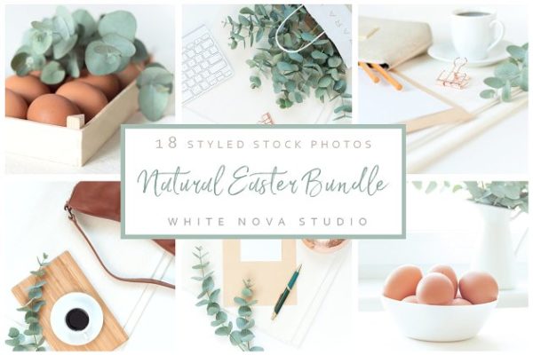 绿色复活节博客设计场景样机设计模板 Greenery Easter Bundle