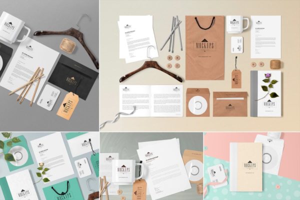 5款办公用品品牌VI场景样机设计模板 5 Stationery Mockups Scenes