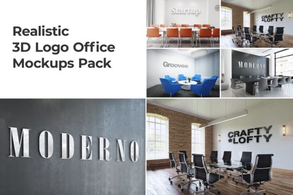 3D办公会议室Logo墙场景样机设计模板Vol.1 3D Logo Office Mockups Pack Vol 1