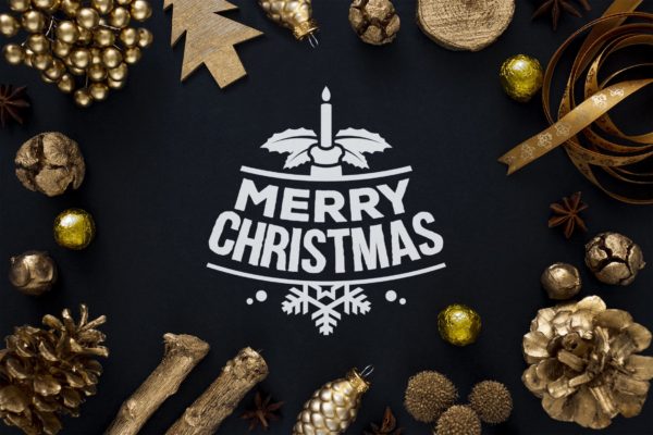 金色圣诞节主题背景场景样机设计模板 Golden Christmas mockup