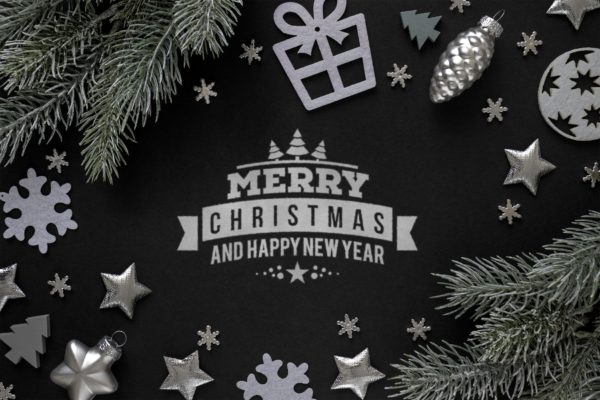 银色圣诞节主题背景场景样机设计模板 Silver Christmas mockup