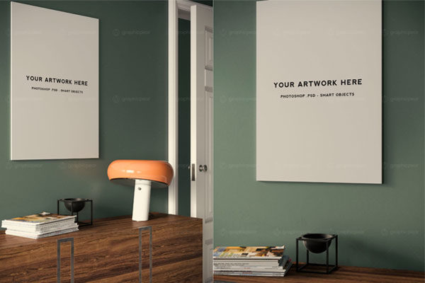 无框架A1海报室内场景样机设计模板