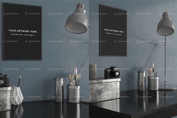 A3海报室内场景样机设计模板