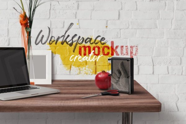 超级办公室办公桌场景样机设计模板设计工具包 Workspace Mockup Creator