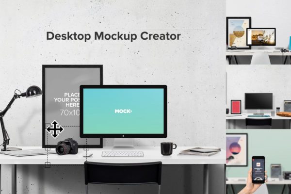 办公桌办公场景样机设计模板 Desktop Mockup Creator
