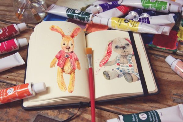 水彩画创作画室场景袖珍笔记本样机模板素材v6 Pocket Notebook & Brush