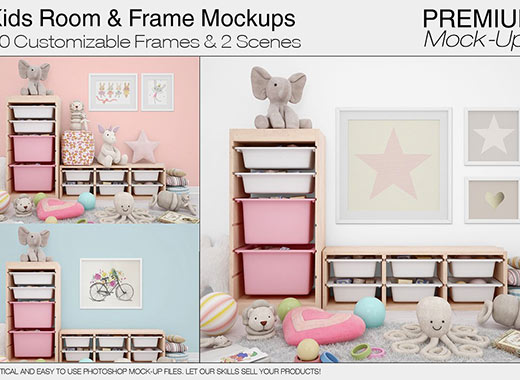 温馨可爱的孩子房间展示模型下载[psd]