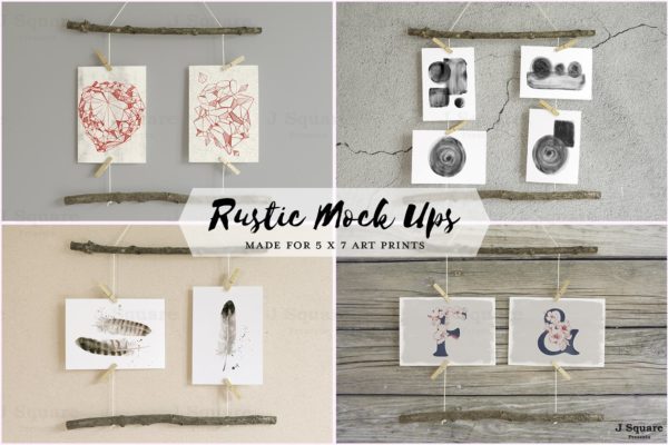 艺术作品展示样机 Rustic Mock Ups for 5:7 Art Prints
