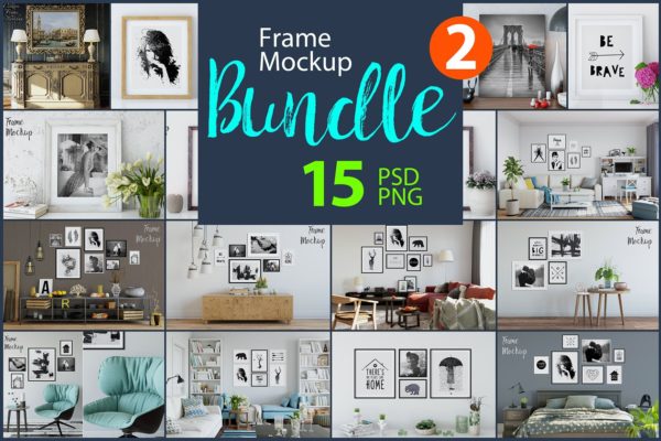 家居装饰画框相框样机设计模板素材合集 Interior Frame Mockup Bundle Vol. 2