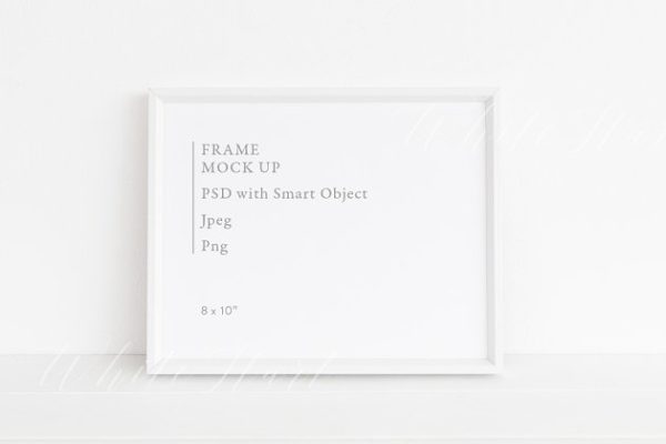 简约白色画框样机设计模板素材 Minimal white frame mock up – 8×10"