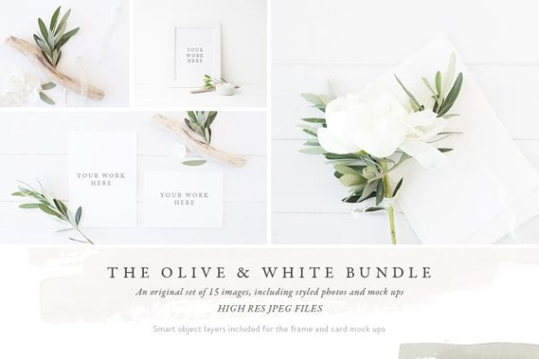 橄榄枝装饰相框样机设计模板素材 The Olive & White Bundle – 15 photos