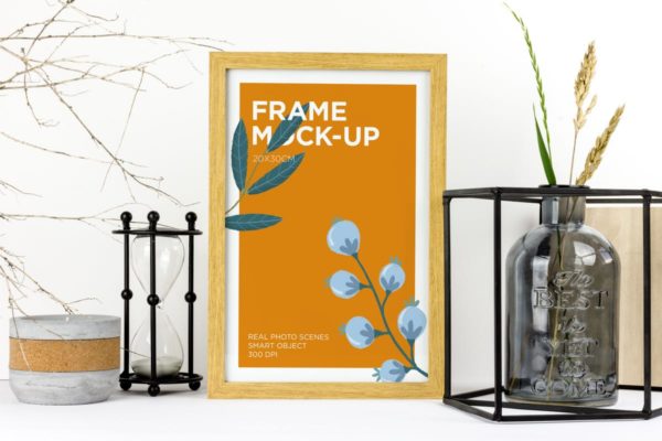 实木画框相框样机设计模板素材 Natural Wood Frame Mockup