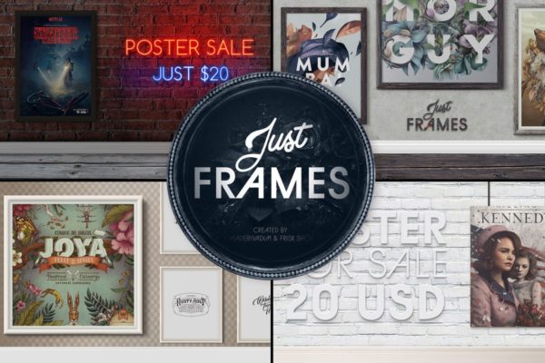 实体墙背景海报艺术作品展示样机设计模板素材 Just Frames – Prints Mockups