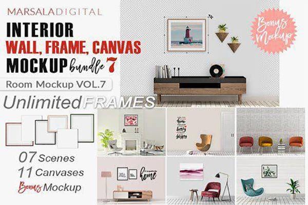 高品质的房间墙面和框架展示样机 Room Mockup Wall and Frame Bundle [psd] 1.16 GB