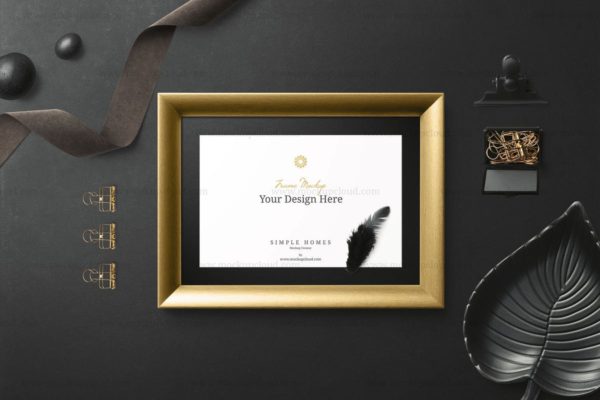 经典样机设计模板素材v3-金框画框相框模板 Simple Homes Mockup Vol. 6