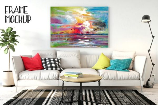 巨幅油画画框样机设计模板素材01 Interior Canvas Mockup – 01