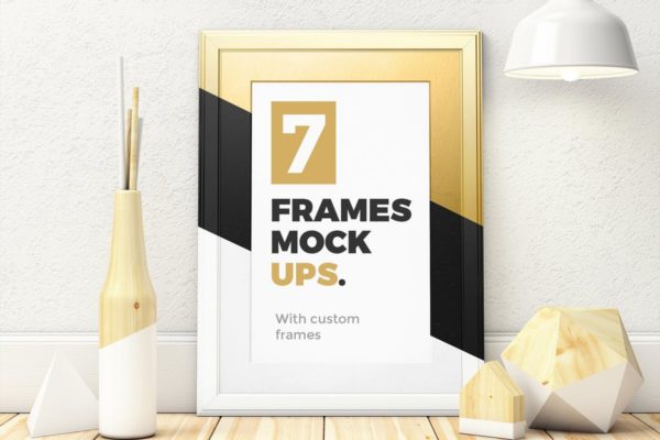 7款高档画框相框样机设计模板素材 7 Frames Mockups with custom frames