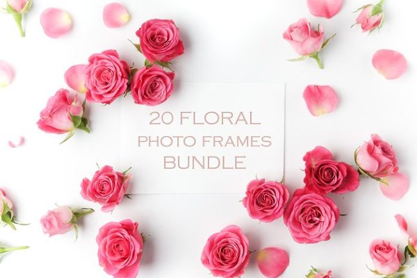 干花装饰框样机设计模板素材 20 Floral frames bundle
