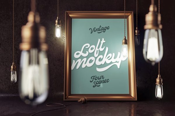 老式灯具和相框样机设计模板素材 Vintage lamps & frames Mockups