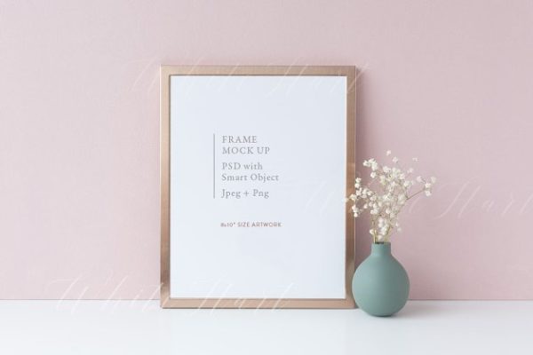 铜制8×10画框框架样机设计模板素材- PSD/PNG Copper 8×10 frame mock up – PSD/PNG