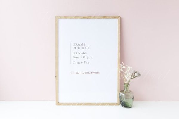 木质边框画册相框样机设计模板素材 Wooden frame mock up – 30x40cm