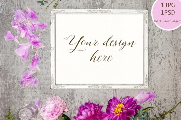粉红色牡丹花卉装饰框架样机设计模板素材 Peony mock up №7
