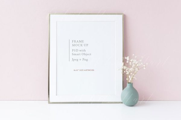 银色边框画框相框样机设计模板素材 Gold 8×10" frame mock up