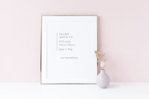 北欧冷淡风格画册相框模板 Gold 8×10" frame mock up