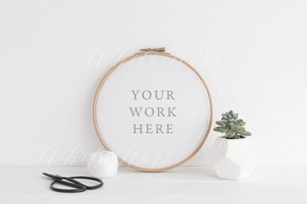 艺术圆款相框样机设计模板素材 Psd+Png Embroidery hoop mock up – Psd+Png