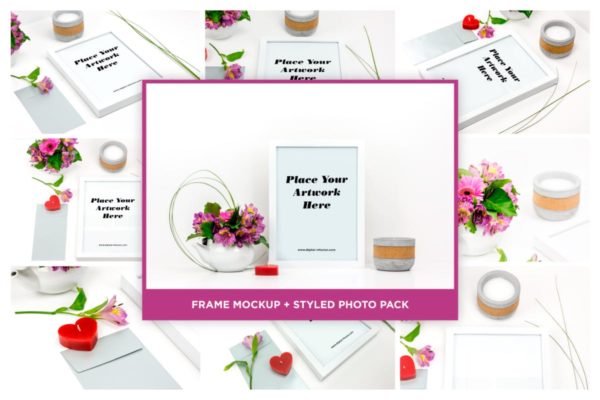 情人节主题白色画框架样机设计模板素材 White Frame Mockup – Valentines Day