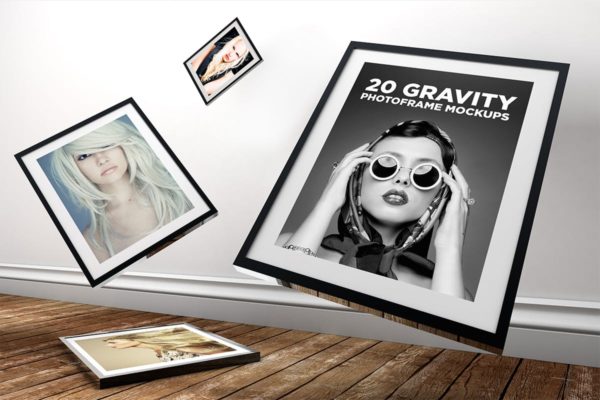 20款实木质感画框样机设计模板素材 20 Gravity Photo Frame Mockups