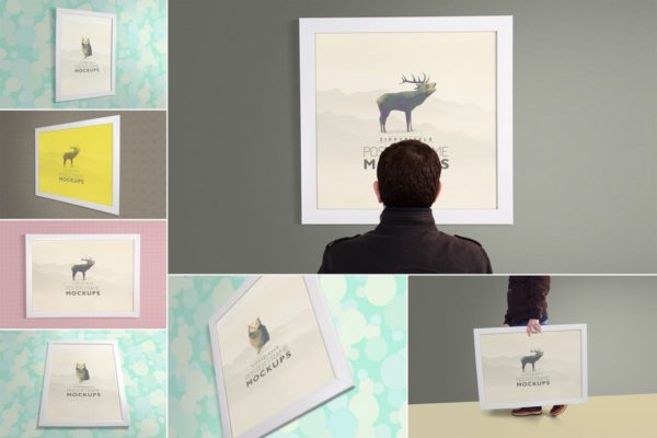 摄影海报艺术品白色画框样机 Poster Frame Mockups
