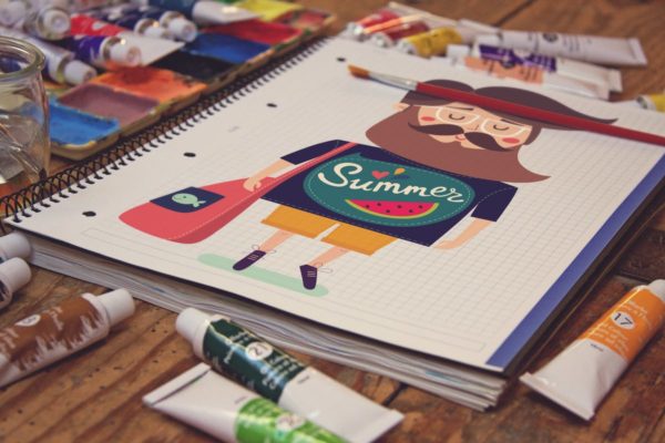 画室创作场景网格笔记本样机设计模板素材v4 Grid Notebook