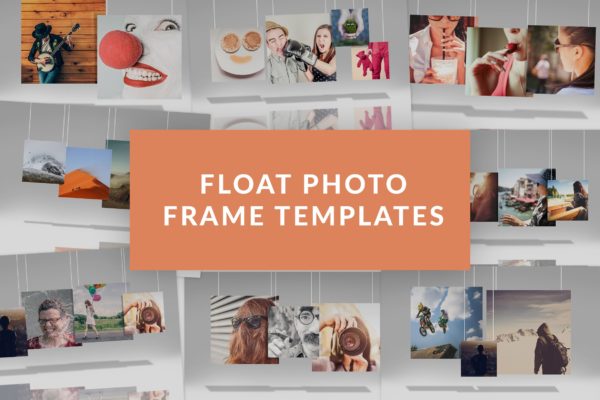 创意悬挂式照片展示样机设计模板素材 Float Photo Frame Templates