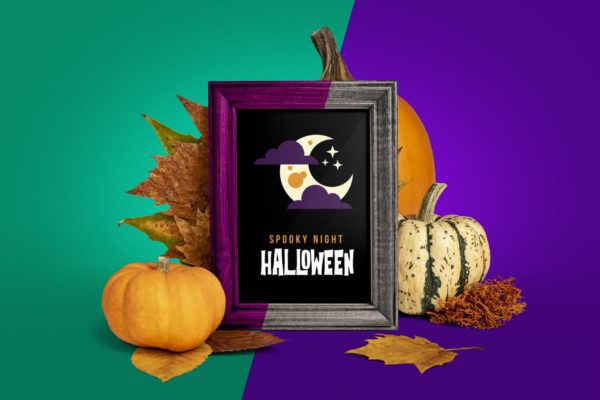 万圣节主题相框样机设计模板素材 Picture frame mockup